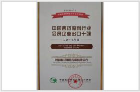 中國西藥原料行業會員企業出口十強